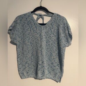 Chico’s Knit Top Marled Blue Short Sleeve Size 0 (S/M